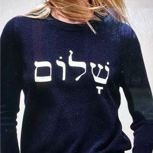 Minnie Rose Navy embroidered shalom sweater